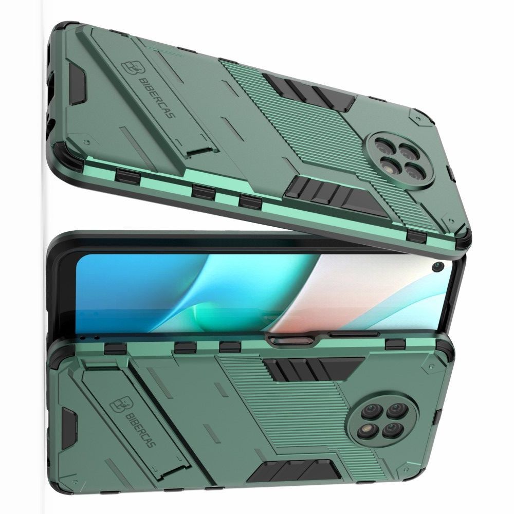 Защитный усиленный гибридный чехол противоударный с подставкой для Xiaomi Redmi Note 9T Зеленый