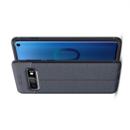 Litchi Grain Leather Силиконовый Накладка Чехол для Samsung Galaxy S10 с Текстурой Кожа Синий