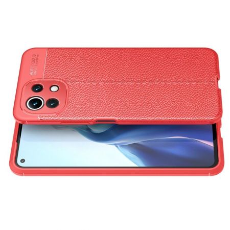 Litchi Grain Leather Силиконовый Накладка Чехол для Xiaomi Mi 11 Lite с Текстурой Кожа Красный