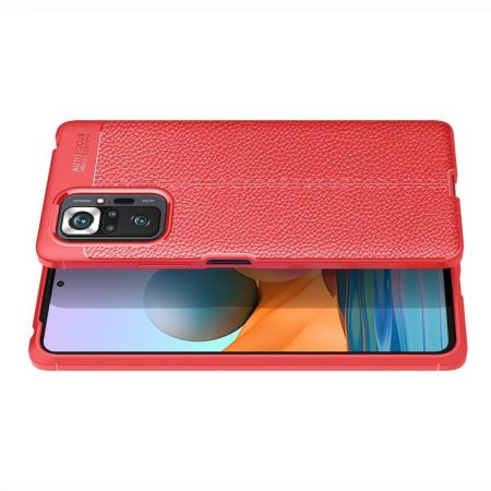 Litchi Grain Leather Силиконовый Накладка Чехол для Xiaomi Redmi Note 10 Pro с Текстурой Кожа Красный