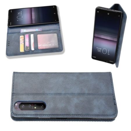 PU Кожаный Чехол Автоматическое Закрывание Подставка и Кошелёк для Sony Xperia 1 II Синий