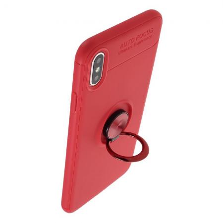 Силиконовый Чехол для Магнитного Держателя с Кольцом для Пальца Подставкой для iPhone XS Max Красный