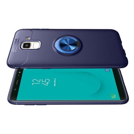 Силиконовый Чехол для Магнитного Держателя с Кольцом для Пальца Подставкой для Samsung Galaxy J6 SM-J600 Синий