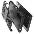 Двухкомпонентный Противоскользящий Гибридный Противоударный Чехол для Sony Xperia 5 с Подставкой Черный