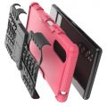 Двухкомпонентный Противоскользящий Гибридный Противоударный Чехол для Sony Xperia 5 с Подставкой Розовый