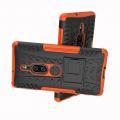 Двухкомпонентный Противоскользящий Гибридный Противоударный Чехол для Sony Xperia XZ2 Premium с Подставкой Оранжевый