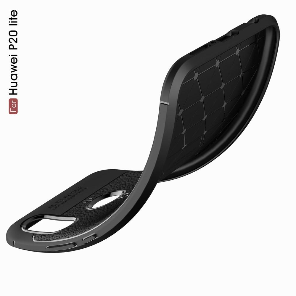 Litchi Grain Leather Силиконовый Накладка Чехол для Huawei P20 lite с Текстурой Кожа Черный