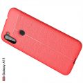 Litchi Grain Leather Силиконовый Накладка Чехол для Samsung Galaxy A11 с Текстурой Кожа Красный
