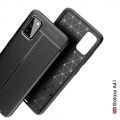 Litchi Grain Leather Силиконовый Накладка Чехол для Samsung Galaxy A41 с Текстурой Кожа Черный