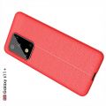 Litchi Grain Leather Силиконовый Накладка Чехол для Samsung Galaxy S20 Ultra с Текстурой Кожа Красный