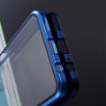 Металлический Магнитный Чехол Бампер с Закаленным Стеклом Huawei Honor 9X Синий