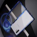 Металлический Магнитный Чехол Бампер с Закаленным Стеклом Samsung Galaxy Note 10 Plus Синий