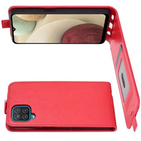 Вертикальный флип чехол книжка с откидыванием вниз для Samsung Galaxy A12 - Красный