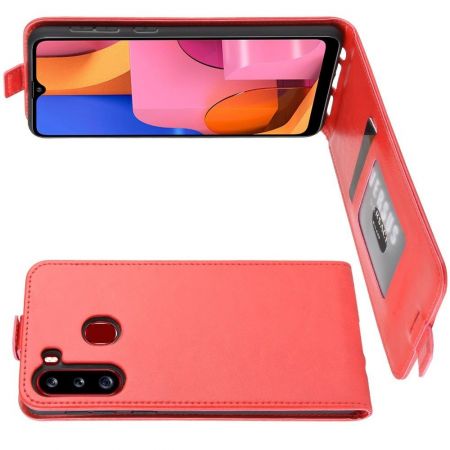 Вертикальный флип чехол книжка с откидыванием вниз для Samsung Galaxy A21 - Красный