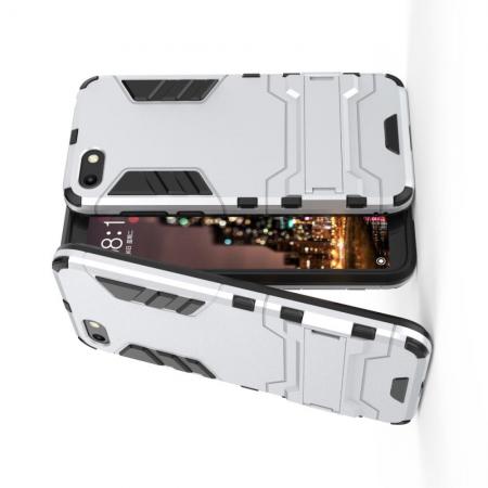 Защитный усиленный гибридный чехол противоударный с подставкой для Huawei Y5 2018 / Y5 Prime 2018 / Honor 7A Белый