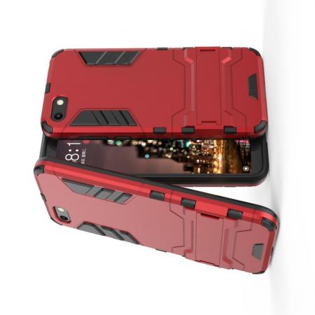 Защитный усиленный гибридный чехол противоударный с подставкой для Huawei Y5 2018 / Y5 Prime 2018 / Honor 7A Красный