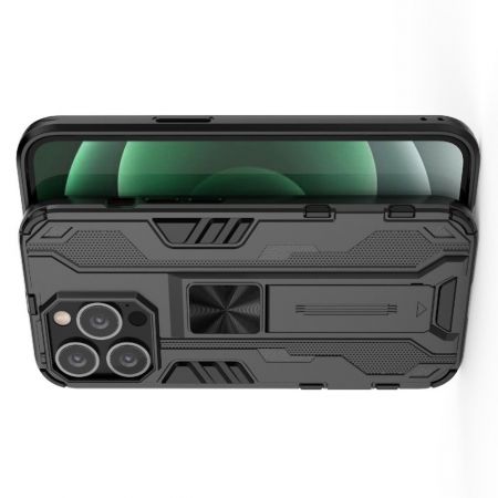 Защитный усиленный гибридный чехол противоударный с подставкой для iPhone 13 Pro Черный