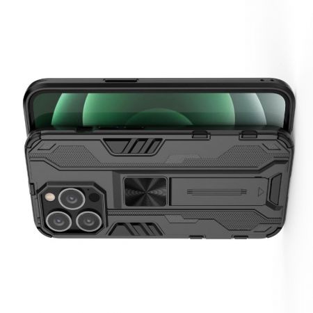 Защитный усиленный гибридный чехол противоударный с подставкой для iPhone 13 Pro Max Черный