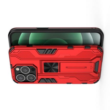 Защитный усиленный гибридный чехол противоударный с подставкой для iPhone 13 Pro Max Красный