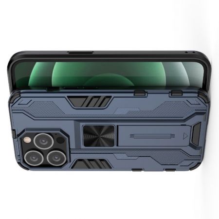 Защитный усиленный гибридный чехол противоударный с подставкой для iPhone 13 Pro Синий