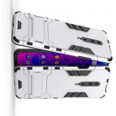 Защитный усиленный гибридный чехол противоударный с подставкой для OnePlus 7 Pro Белый