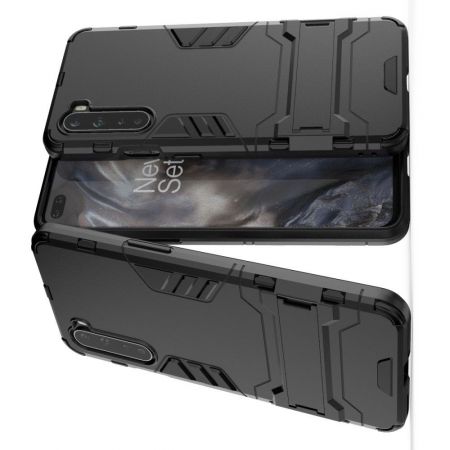 Защитный усиленный гибридный чехол противоударный с подставкой для OnePlus NORD Черный