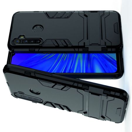 Защитный усиленный гибридный чехол противоударный с подставкой для OPPO Realme 5 Черный
