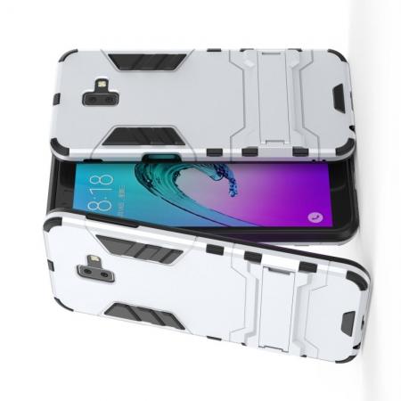 Защитный усиленный гибридный чехол противоударный с подставкой для Samsung Galaxy J6+ 2018 Белый