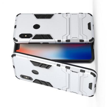 Защитный усиленный гибридный чехол противоударный с подставкой для Xiaomi Redmi Note 6 / Note 6 Pro Белый