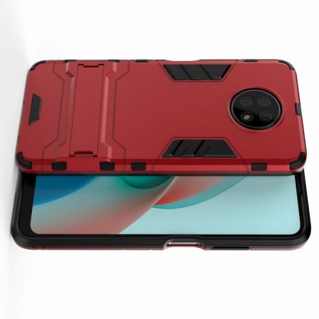 Защитный усиленный гибридный чехол противоударный с подставкой для Xiaomi Redmi Note 9T Красный